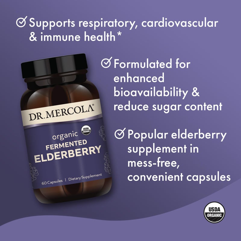 Dr. Mercola Organic Fermented Elderberry, 30 Servings (60 Capsules), Dietary Supplement, Supports Respiratory Health, Non-GMO, Certified USDA Organic - Image 4